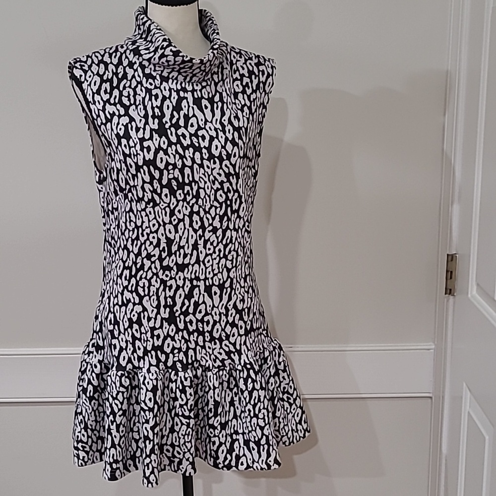 The Fifth Black & White Leopard Print Sleeveless Ruffle Hem Dress